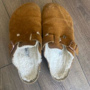 birkenstock boston suede shearling clog
